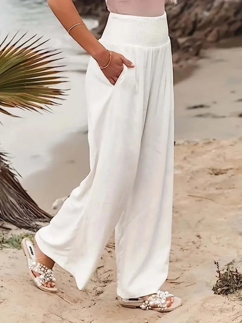 Casual Elegance Shirred-Waist Palazzo Pants - Dixie Hike & Style