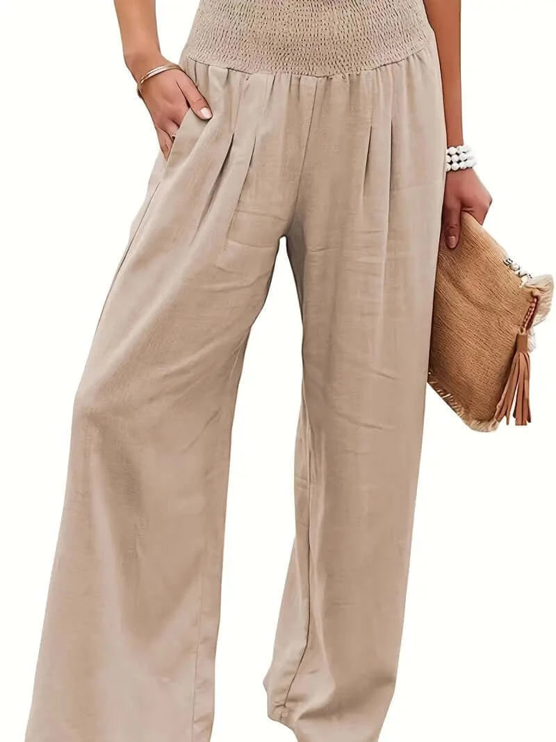 Casual Elegance Shirred-Waist Palazzo Pants - Dixie Hike & Style