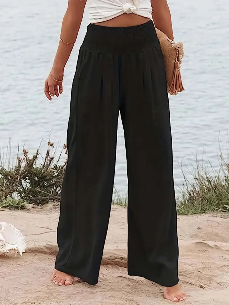 Casual Elegance Shirred-Waist Palazzo Pants - Dixie Hike & Style