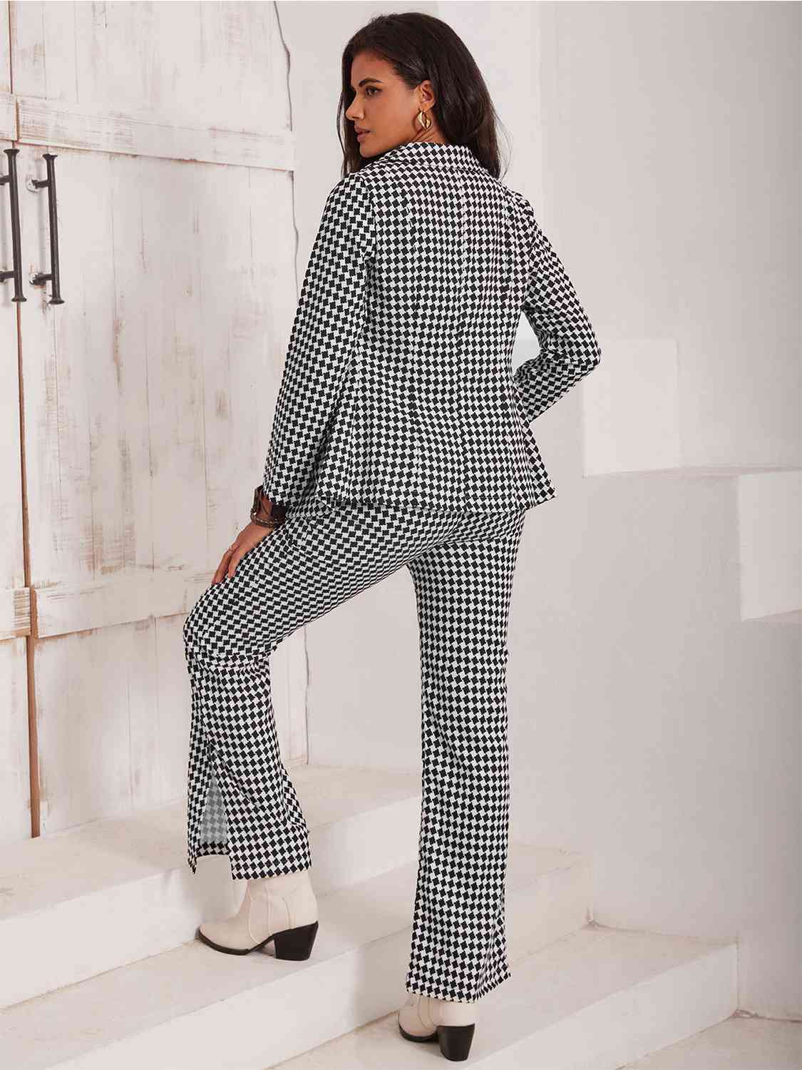 Checkered Blazer & Slit Pants Set - Dixie Hike & Style