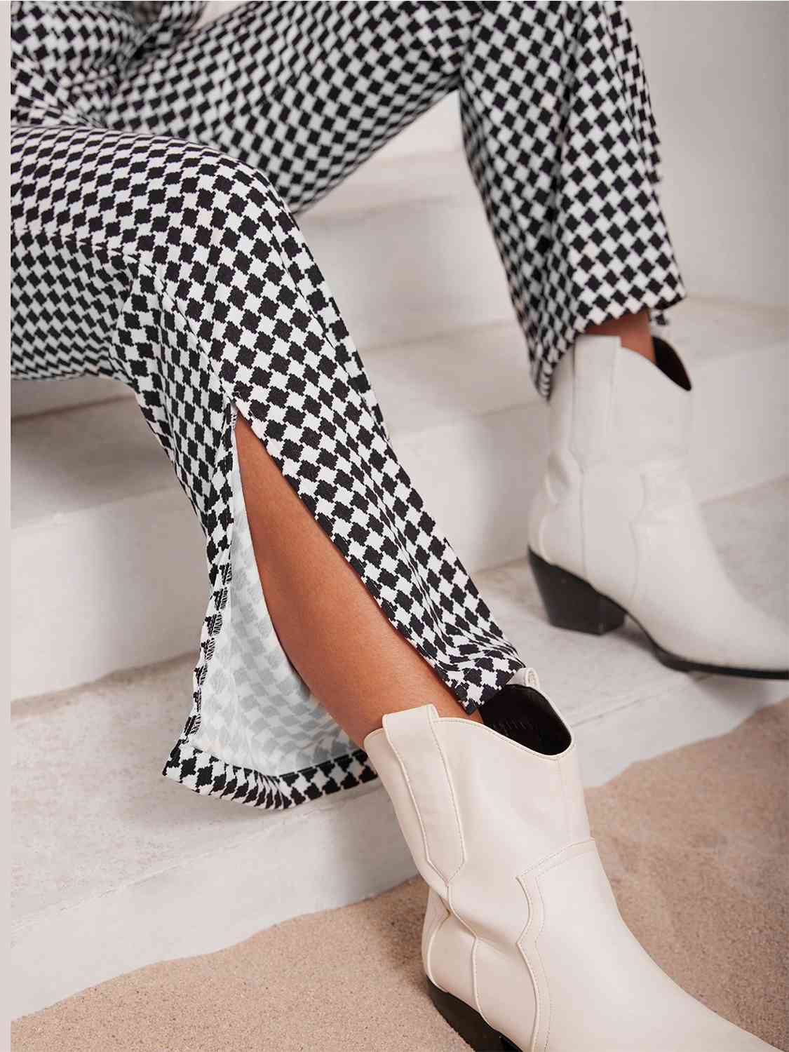 Checkered Blazer & Slit Pants Set - Dixie Hike & Style