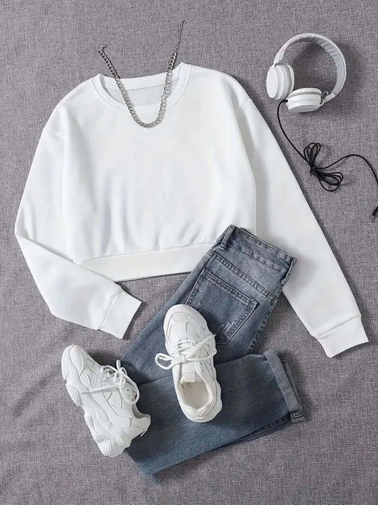 Cropped White Pullover Sweatshirt - Dixie Hike & Style