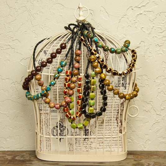 Clay Bead Short Necklace Square Beads