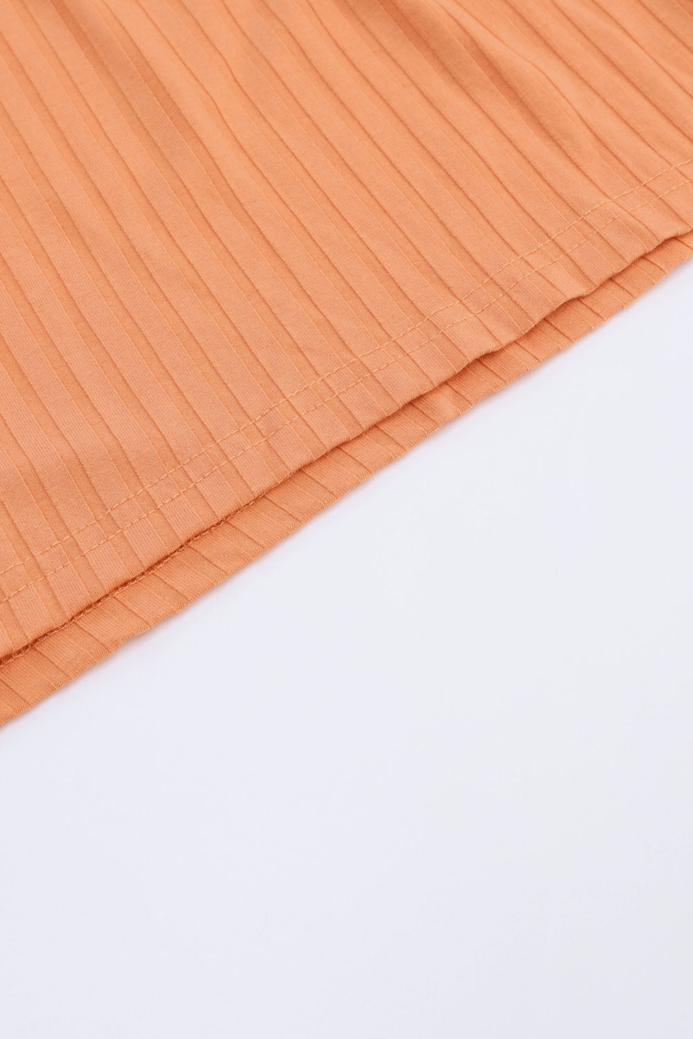 Orange Ribbed Drawstring Waist Long Sleeve Romper - Dixie Hike & Style