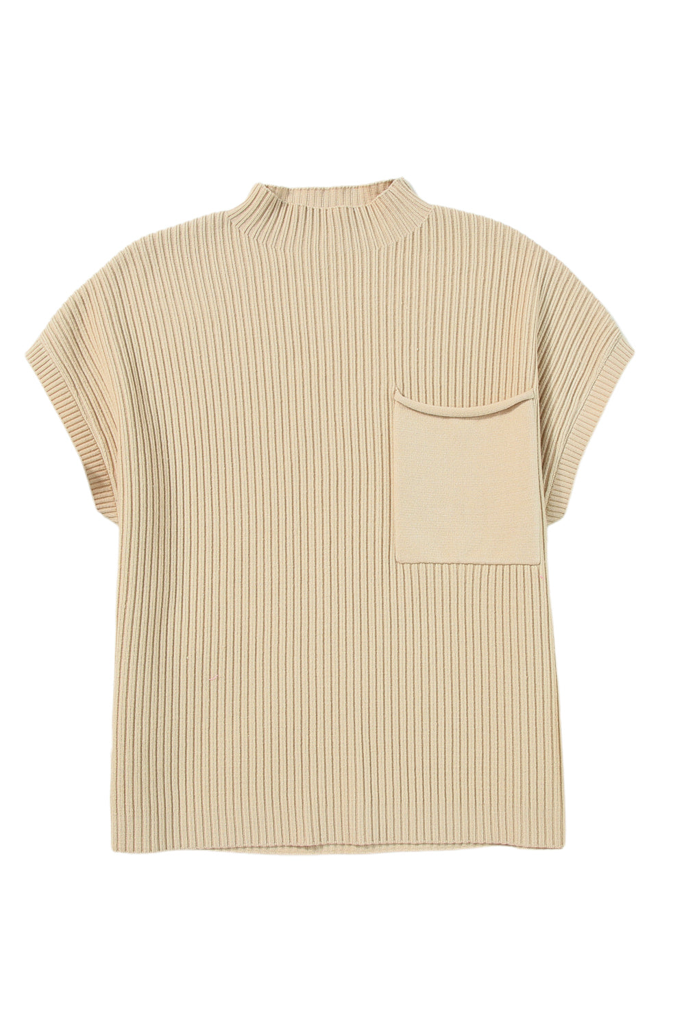 Oatmeal Patch Pocket Ribbed Knit Short Sleeve Sweater - Dixie Hike & Style