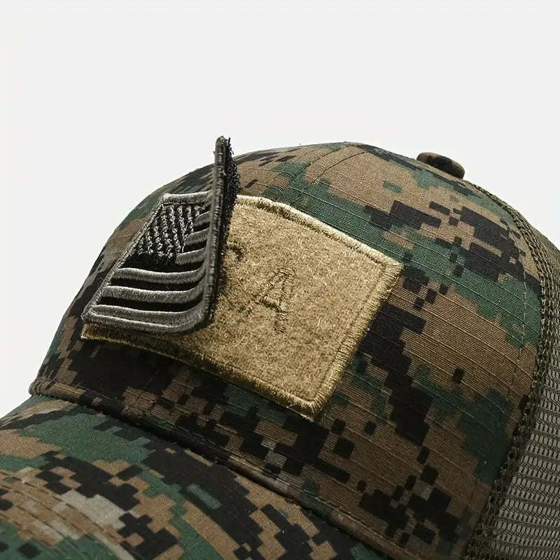 Camouflage Tactical Hat with American Flag Patch - Dixie Hike & Style