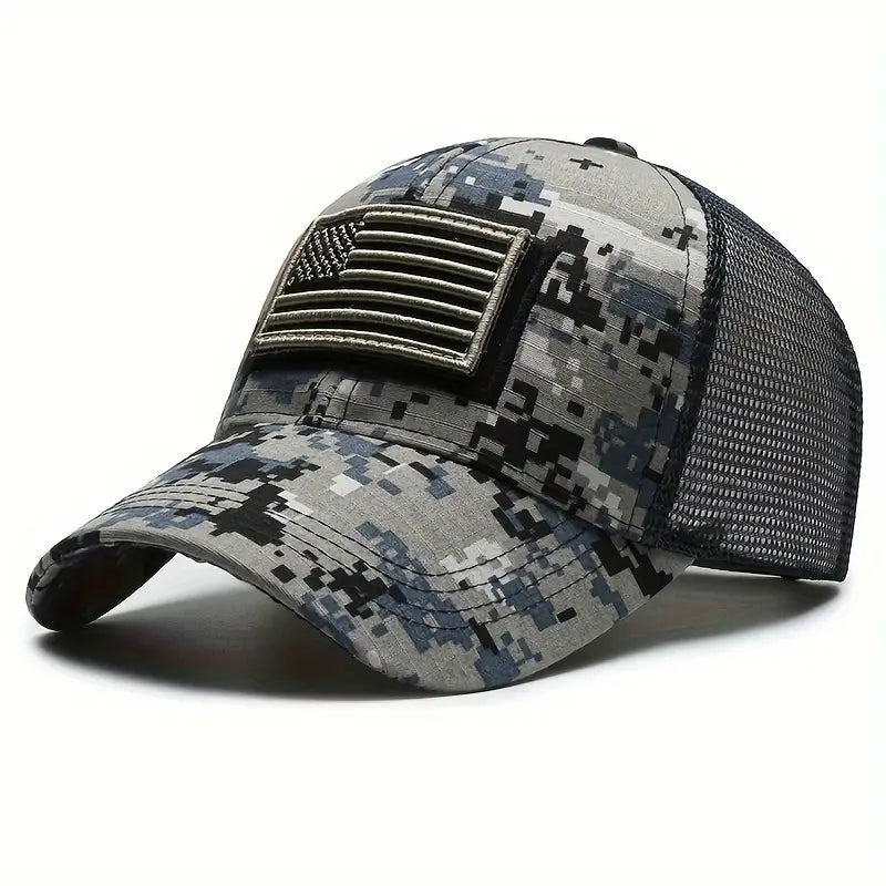 Camouflage Tactical Hat with American Flag Patch - Dixie Hike & Style