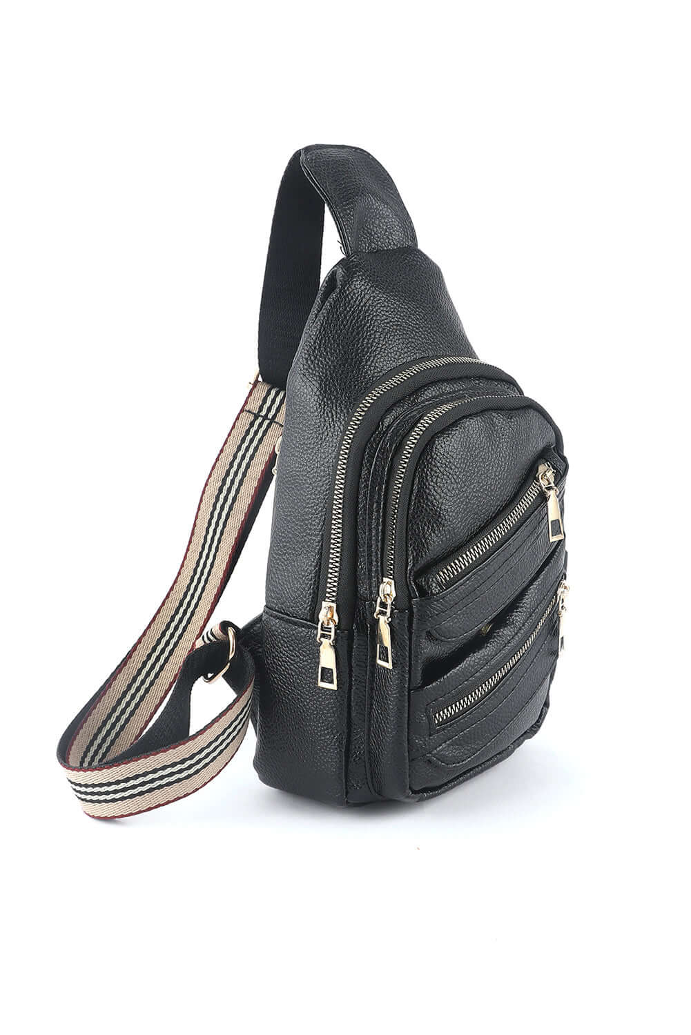 Black Faux Leather Multi-pockets Zipped Chest Bag - Dixie Hike & Style