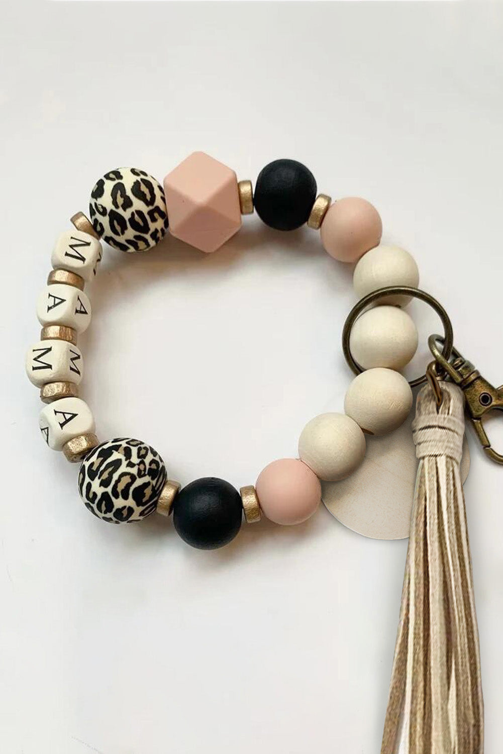 Multicolor Multiple Beads MAMA Leopard Tassel Bracelet Keyring - Dixie Hike & Style