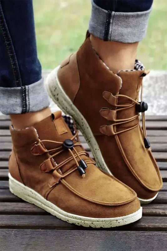 Camel Faux Suede Lace Up Ankle Boots - Dixie Hike & Style