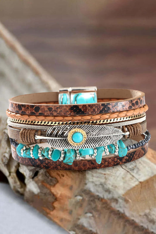 Brown Vintage Turquoise Multi-layer Leather Bracelet - Dixie Hike & Style