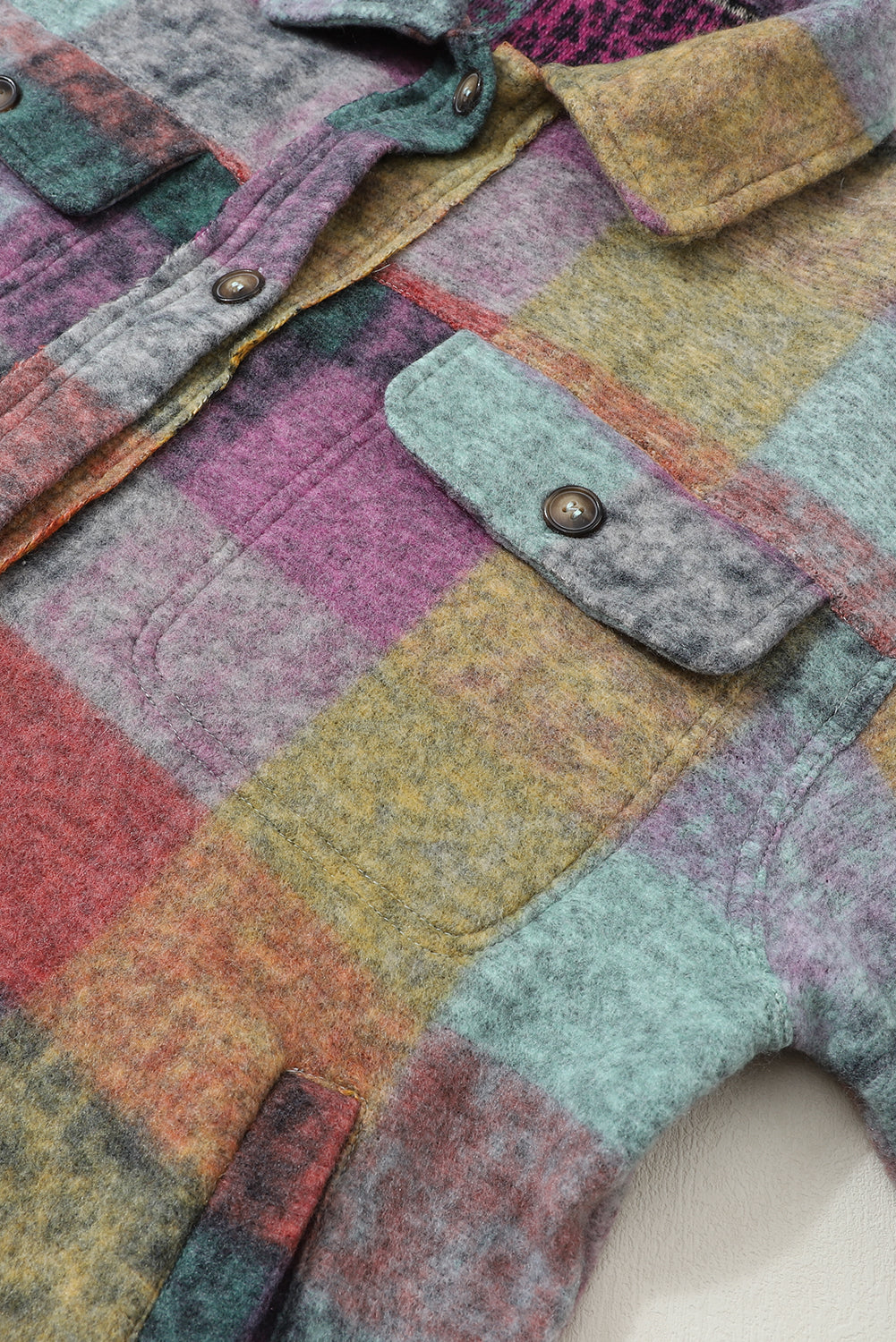 Multicolor Brushed Plaid Pocketed Oversize Shacket - Dixie Hike & Style