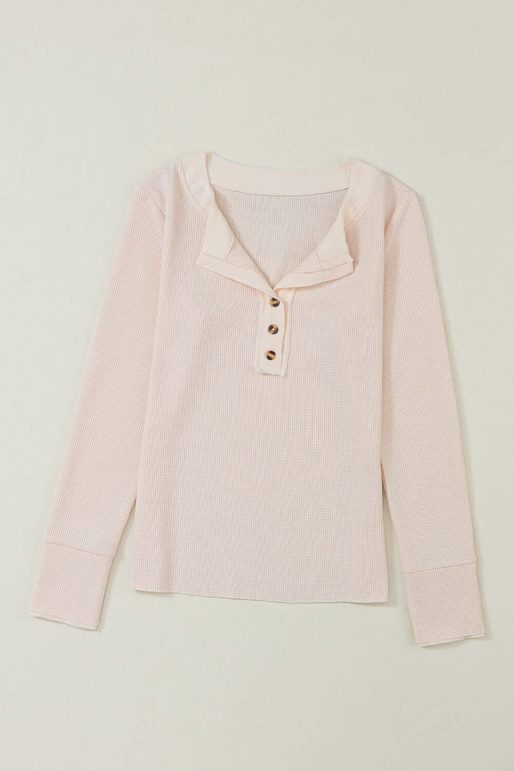 Beige Waffle Knit Textured Henley Top - Dixie Hike & Style
