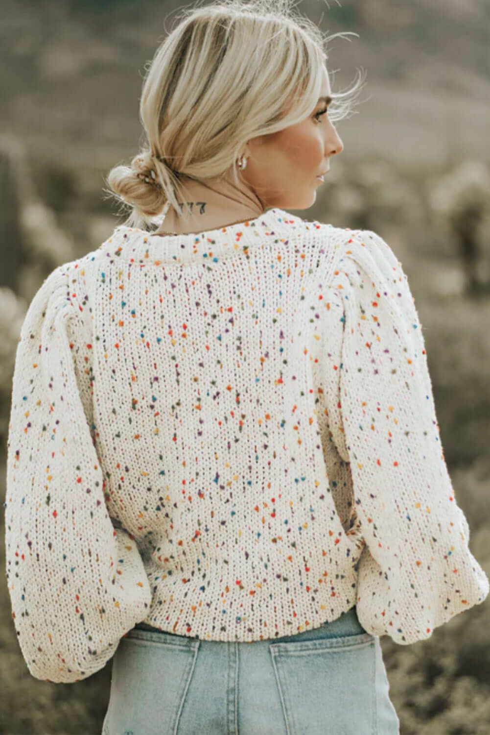 Beige Colorful Dots Cable Knit Crew Neck Sweater - Dixie Hike & Style