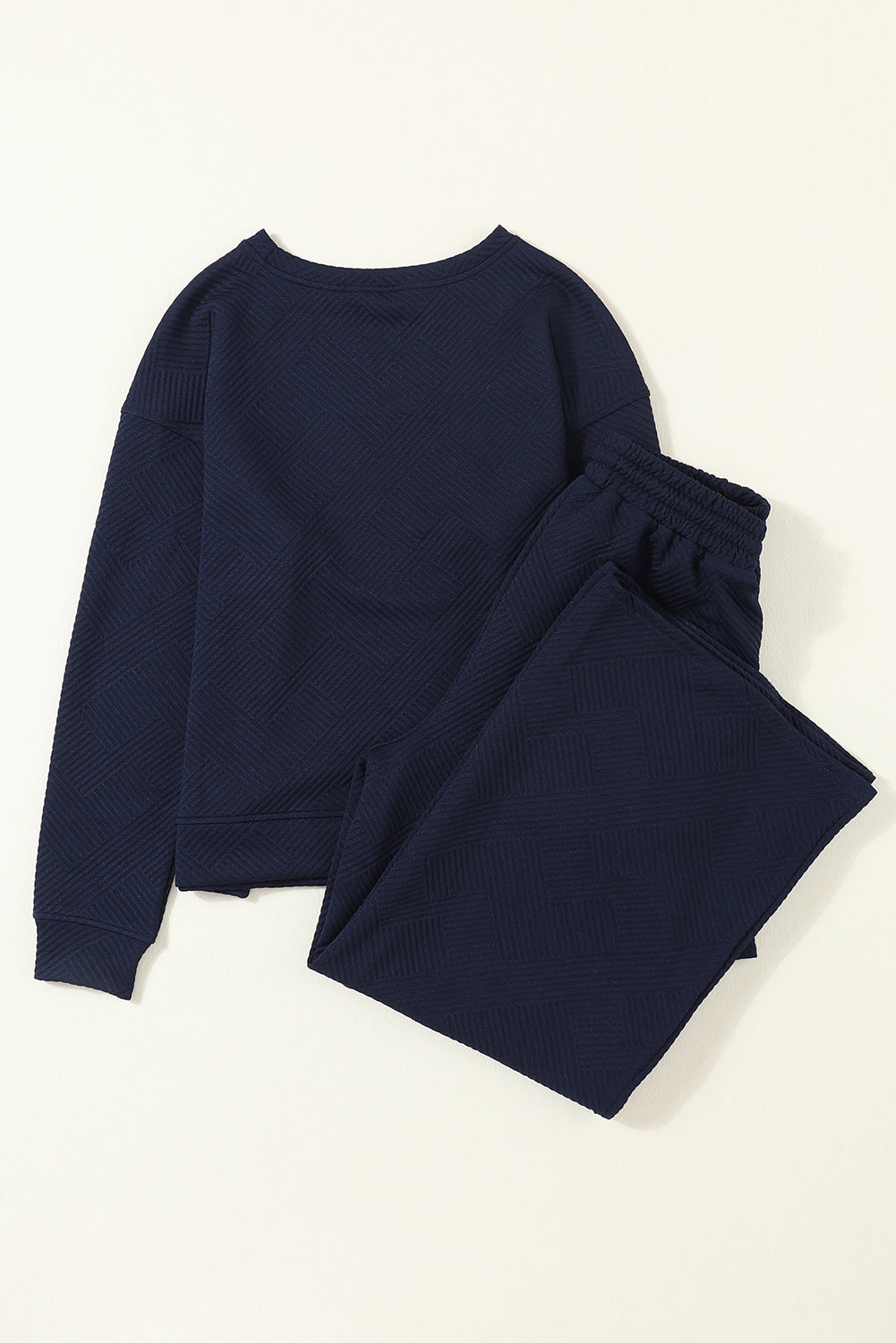 Navy Blue Ultra Loose Textured 2pcs Slouchy Outfit - Dixie Hike & Style