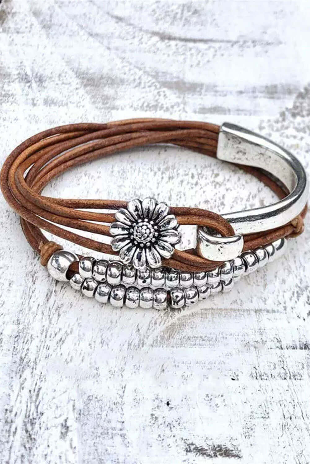 Brown Daisy Beading Alloy Multilayer Bracelet - Dixie Hike & Style