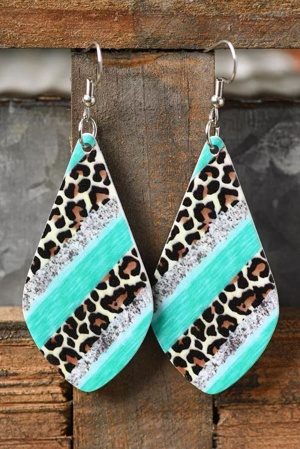 Sky Blue Leopard Color Block Glitter Water Drop Earrings - Dixie Hike & Style