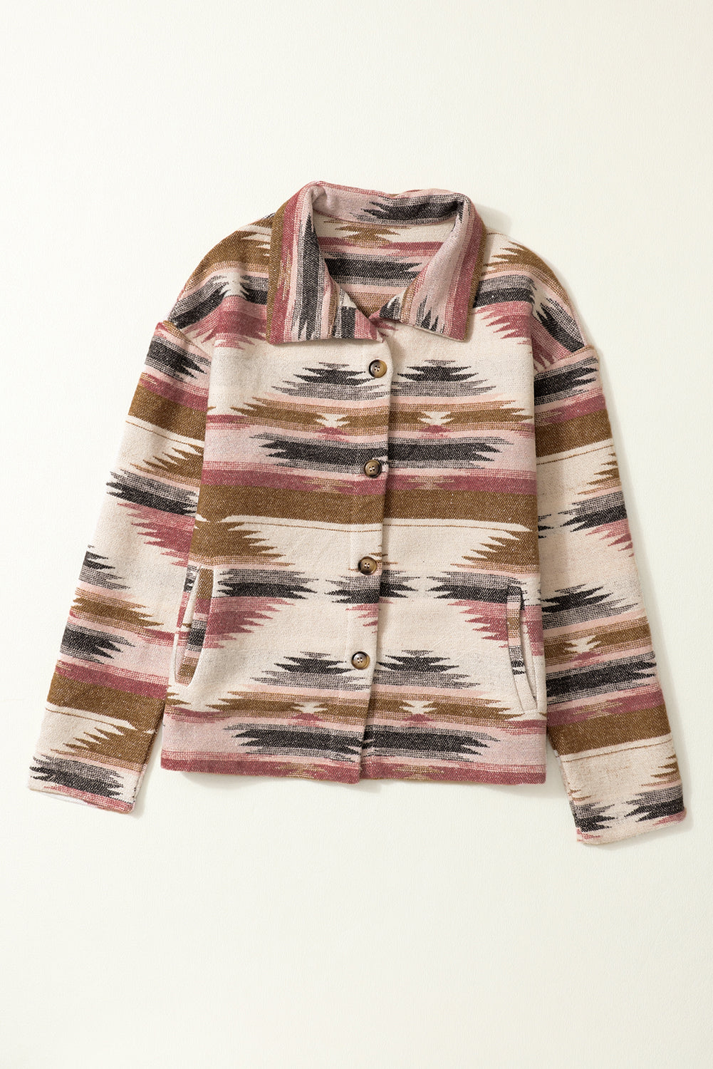 Multicolor Aztec Print Button Up Long Sleeve Jacket - Dixie Hike & Style