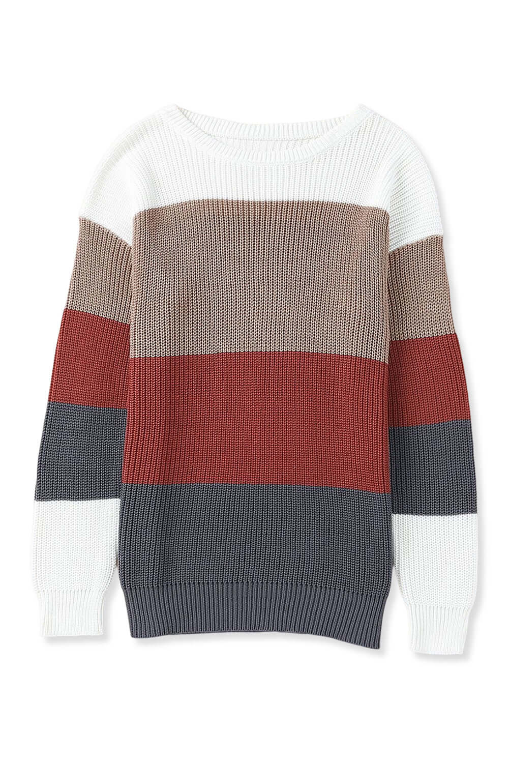 Color Block Knitted O-neck Pullover Sweater - Dixie Hike & Style