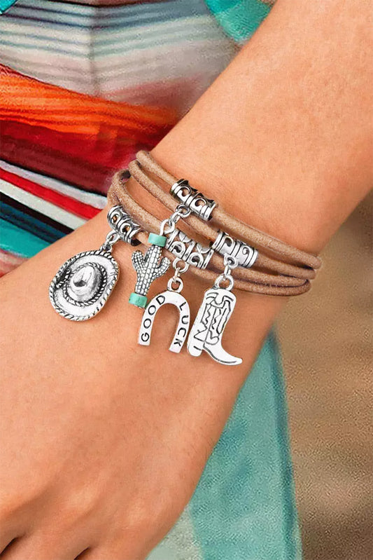 Silver Good Luck Cactus Multi-Layered Bracelet - Dixie Hike & Style
