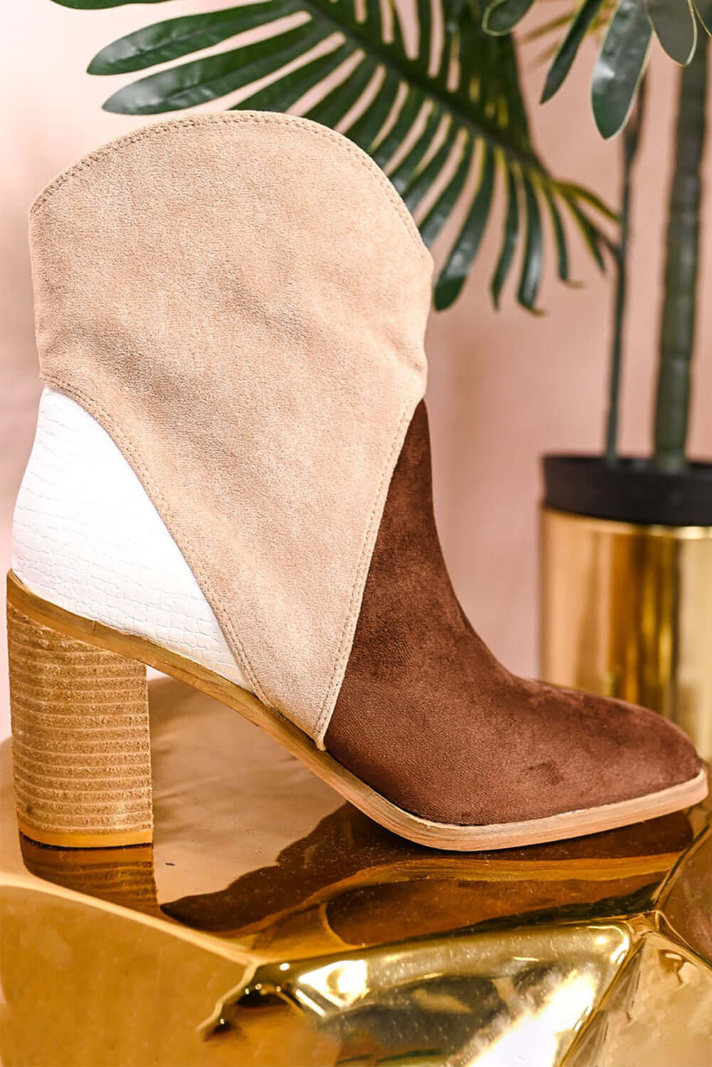 Chestnut Colorblock Suede Heeled Ankle Booties - Dixie Hike & Style