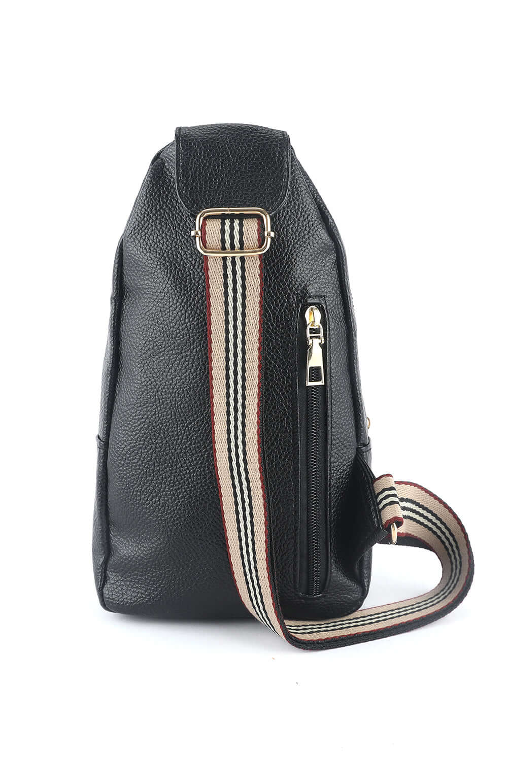 Black Faux Leather Multi-pockets Zipped Chest Bag - Dixie Hike & Style