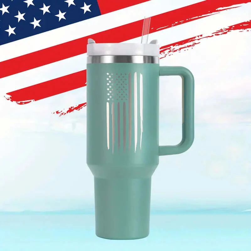 40oz Patriotic Laser-Etched American Flag Stainless Steel Tumbler - Dixie Hike & Style