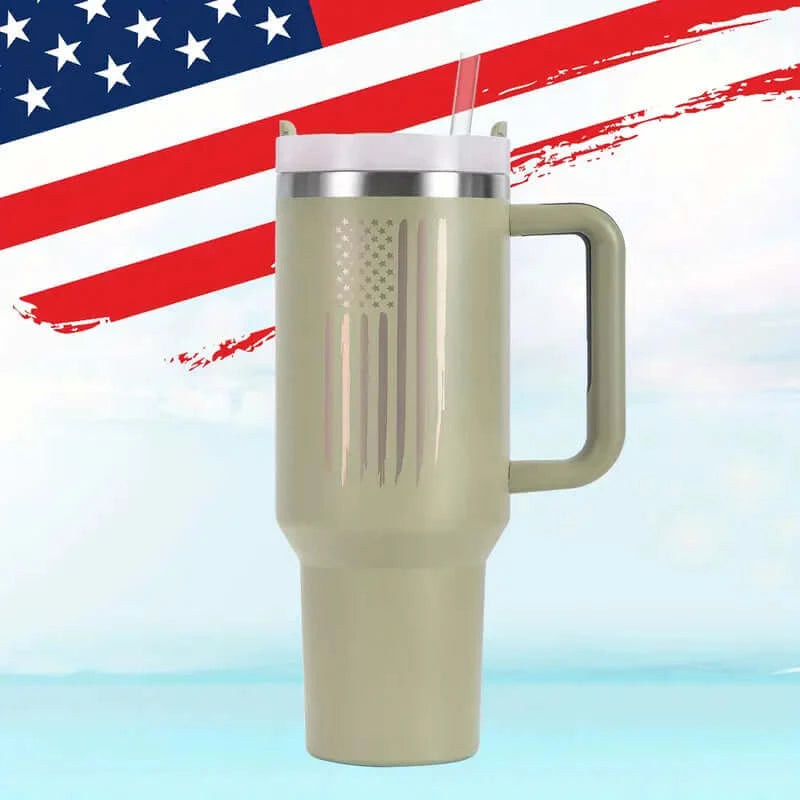 40oz Patriotic Laser-Etched American Flag Stainless Steel Tumbler - Dixie Hike & Style