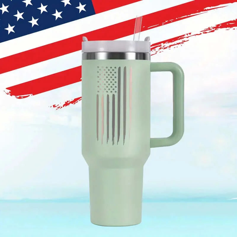 40oz Patriotic Laser-Etched American Flag Stainless Steel Tumbler - Dixie Hike & Style