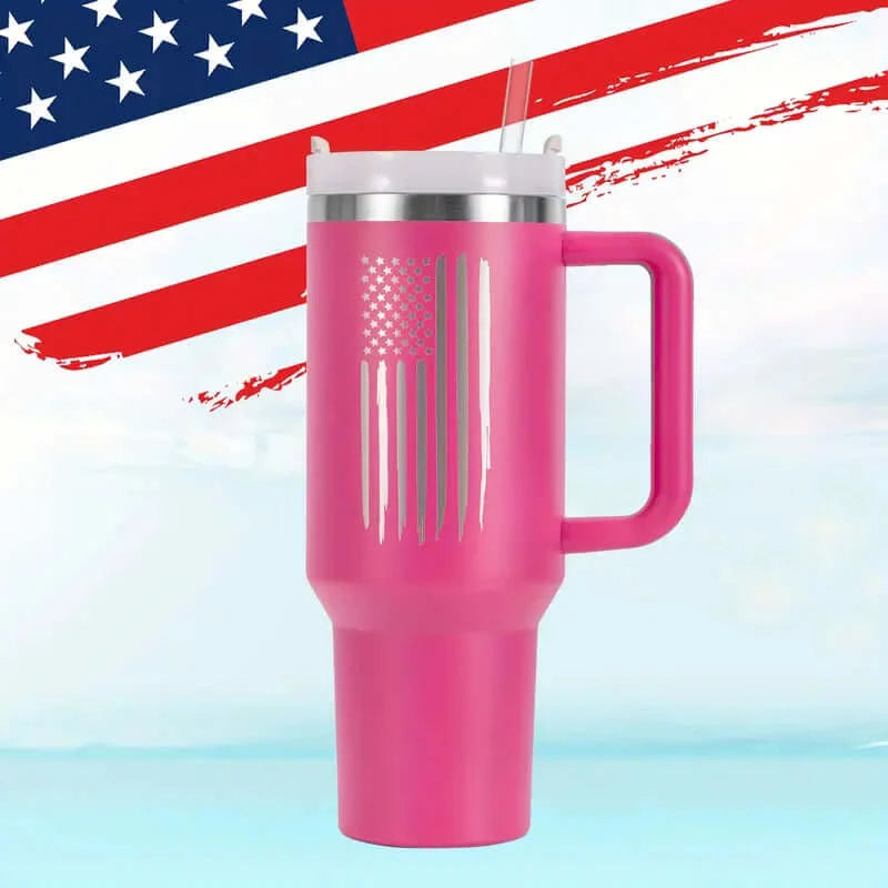 40oz Patriotic Laser-Etched American Flag Stainless Steel Tumbler - Dixie Hike & Style