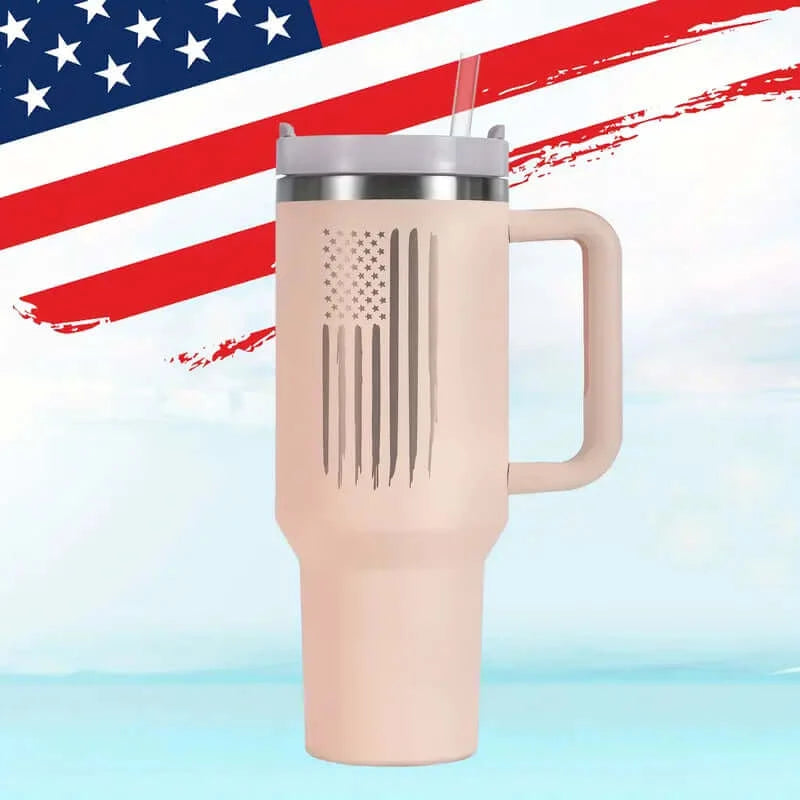 40oz Patriotic Laser-Etched American Flag Stainless Steel Tumbler - Dixie Hike & Style