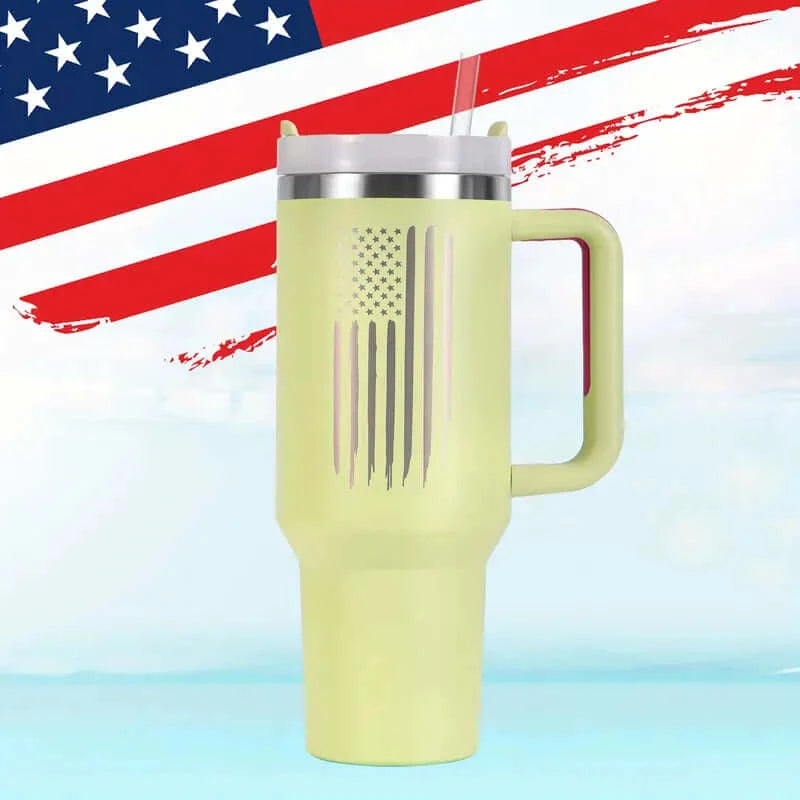 40oz Patriotic Laser-Etched American Flag Stainless Steel Tumbler - Dixie Hike & Style