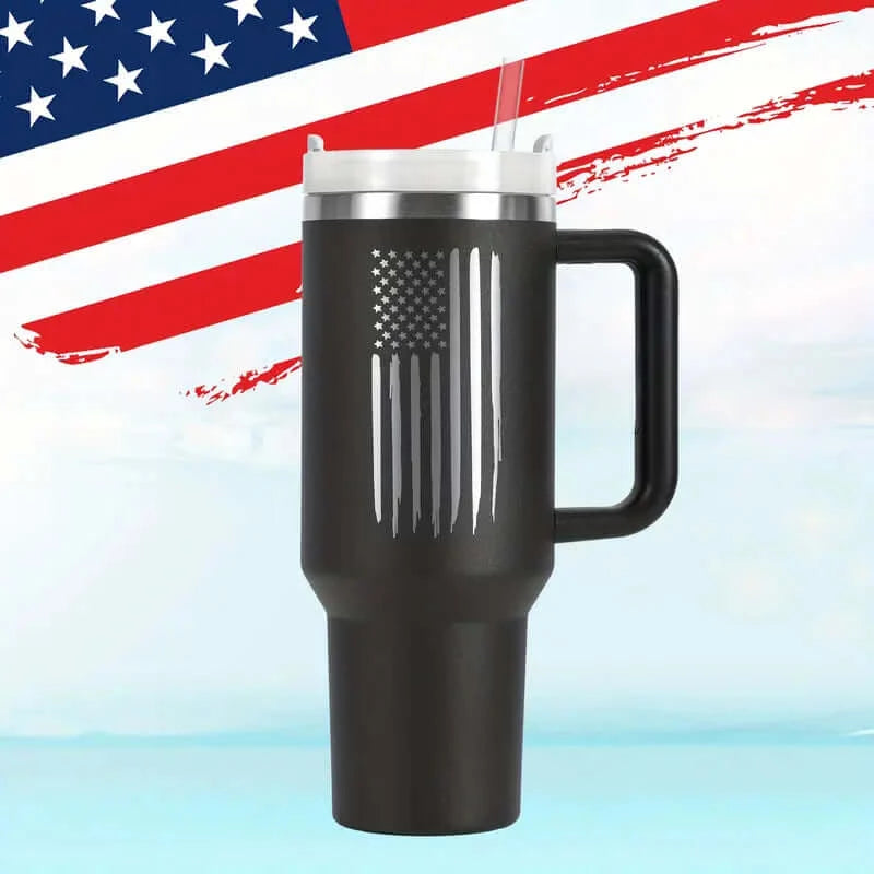 40oz Patriotic Laser-Etched American Flag Stainless Steel Tumbler - Dixie Hike & Style