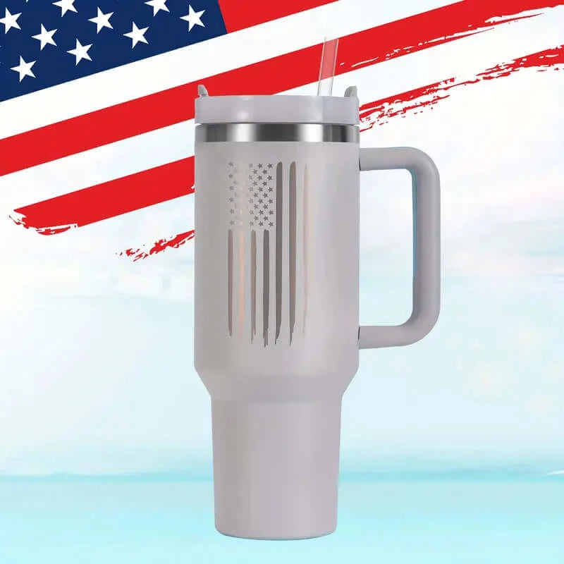 40oz Patriotic Laser-Etched American Flag Stainless Steel Tumbler - Dixie Hike & Style