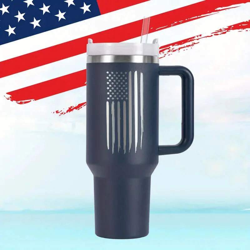 40oz Patriotic Laser-Etched American Flag Stainless Steel Tumbler - Dixie Hike & Style