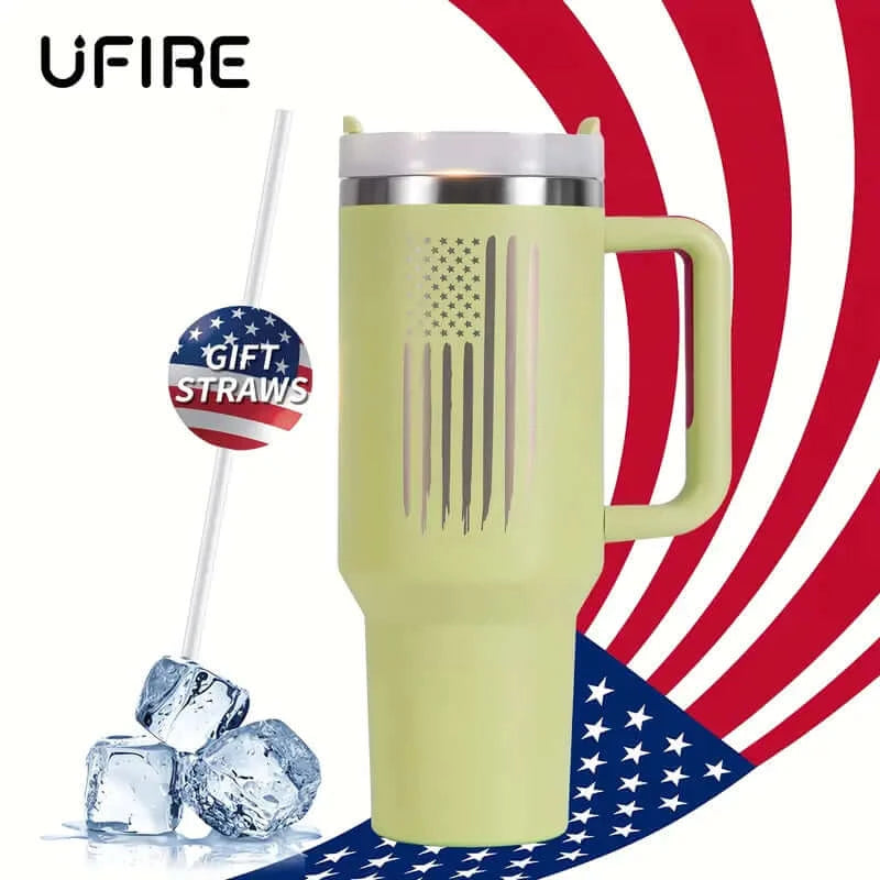 40oz Patriotic Laser-Etched American Flag Stainless Steel Tumbler - Dixie Hike & Style