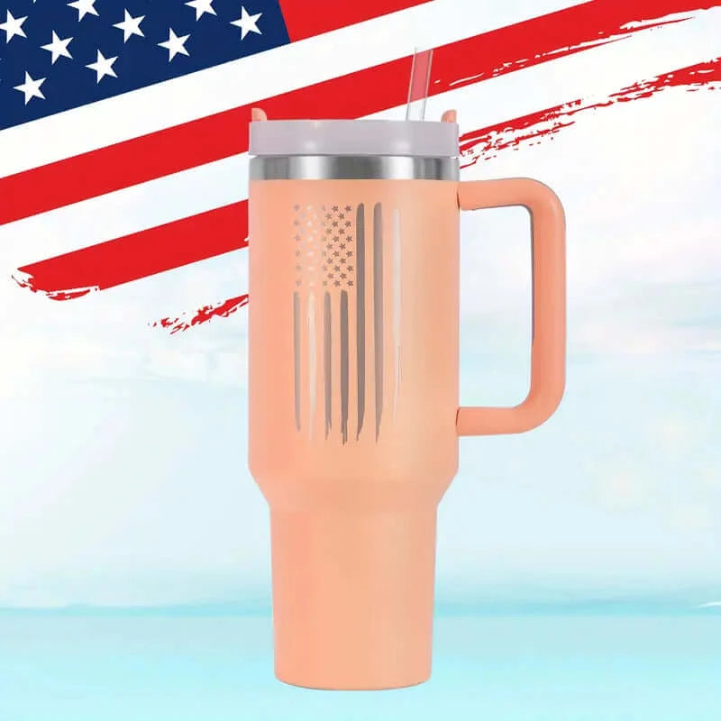 40oz Patriotic Laser-Etched American Flag Stainless Steel Tumbler - Dixie Hike & Style