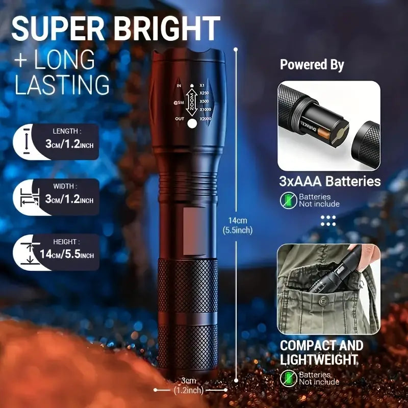 Wild West Zoomable Waterproof Tactical LED Flashlight - Dixie Hike & Style