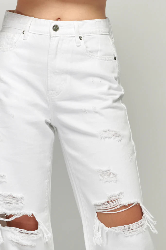 Just Black Denim High Rise Dad Jeans White - Dixie Hike & Style