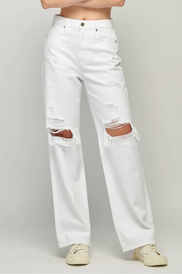 Just Black Denim High Rise Dad Jeans White - Dixie Hike & Style