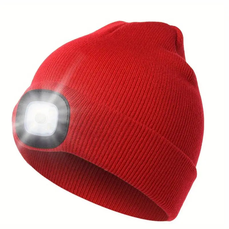 NightGlow Knit Beanie: 4-LED Rechargeable Hat - Dixie Hike & Style