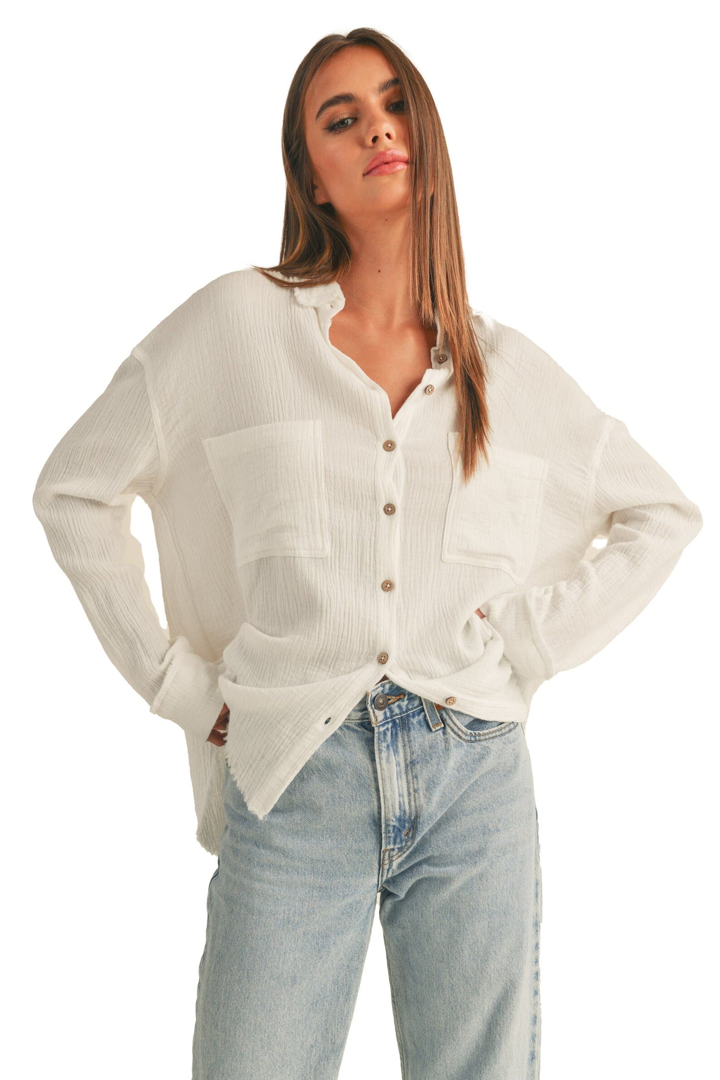 Miou Muse - Double Gauze Button Down Shirt - Dixie Hike & Style