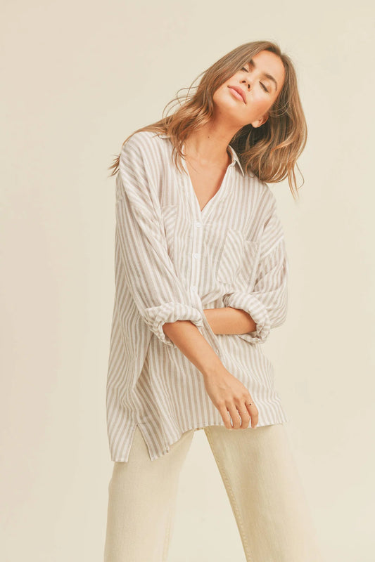 Miou Muse Classic Striped Button-Up Shirt - Dixie Hike & Style