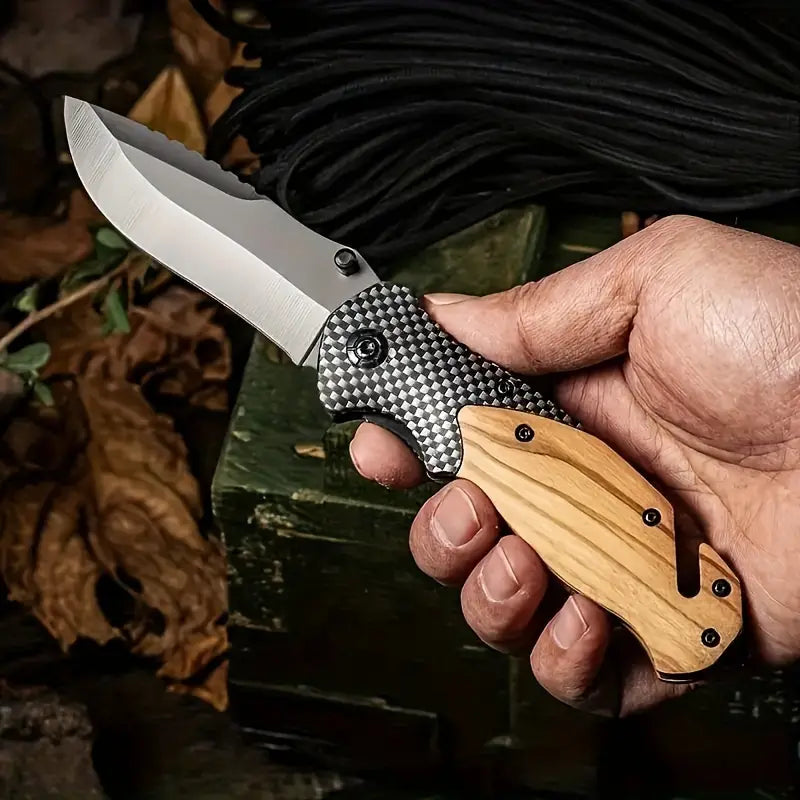 Wild West Trailblade: High-Hardness Survival Folding Knife with Wood Handle - Dixie Hike & Style