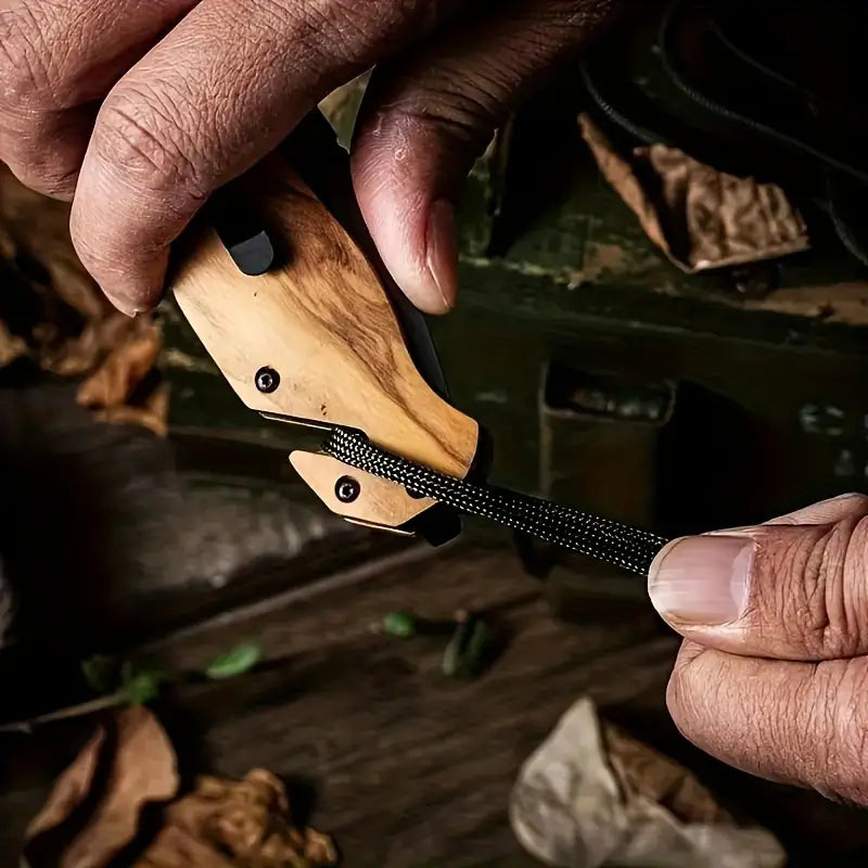 Wild West Trailblade: High-Hardness Survival Folding Knife with Wood Handle - Dixie Hike & Style