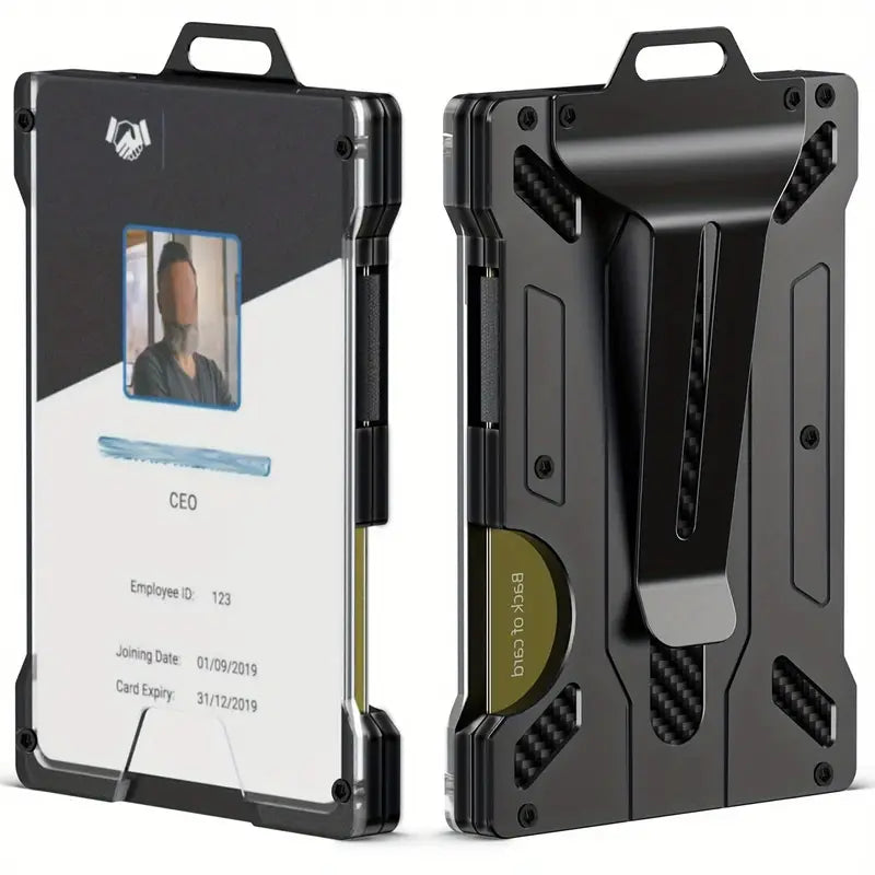 Slim RFID-Blocking Wallet: Aluminum Money Clip, ID Window, 15-Card Capacity