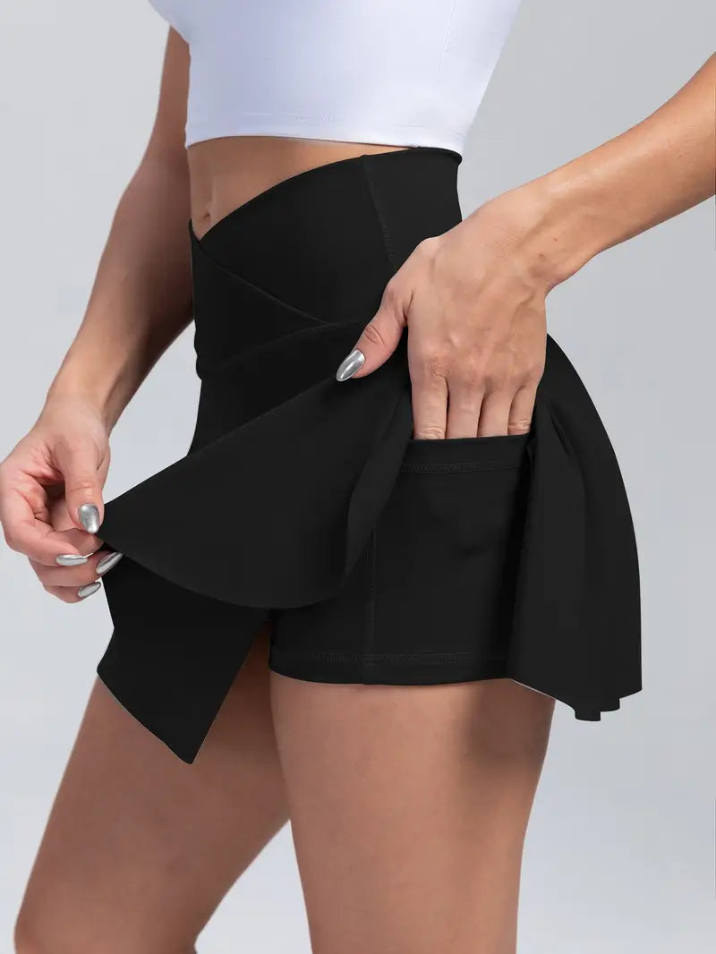 VersaGlide 2-in-1 High-Waist Skort: Tennis, Golf, and Yoga-Ready with Inner Pocket - Dixie Hike & Style