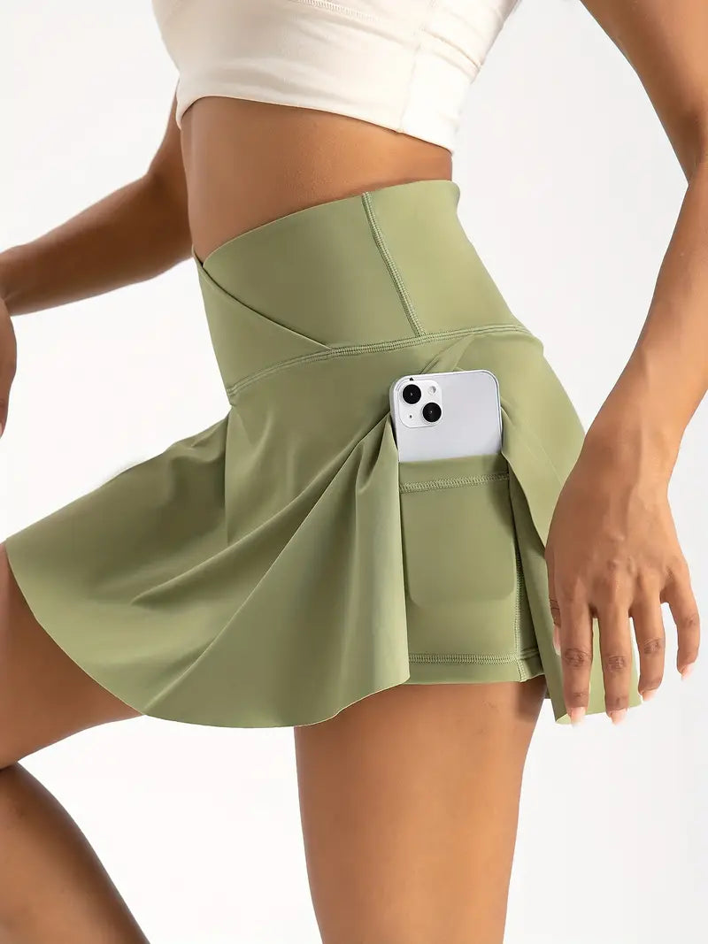 VersaGlide 2-in-1 High-Waist Skort: Tennis, Golf, and Yoga-Ready with Inner Pocket - Dixie Hike & Style