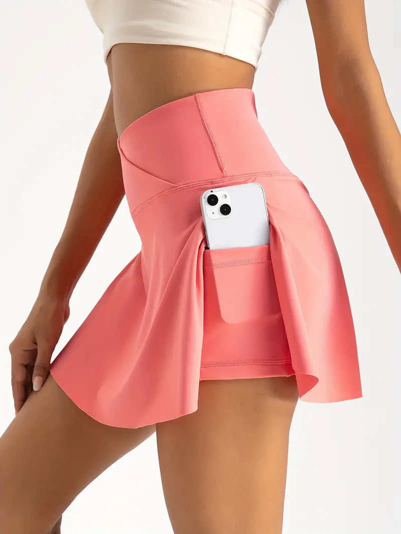 VersaGlide 2-in-1 High-Waist Skort: Tennis, Golf, and Yoga-Ready with Inner Pocket - Dixie Hike & Style