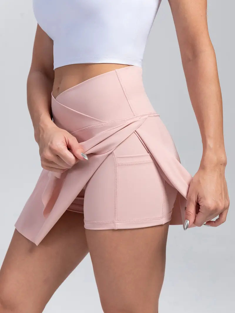 VersaGlide 2-in-1 High-Waist Skort: Tennis, Golf, and Yoga-Ready with Inner Pocket - Dixie Hike & Style